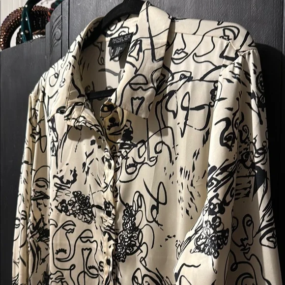 Rachel Zoe Cream and Black Abstract Shirt - Picture 2 of 11